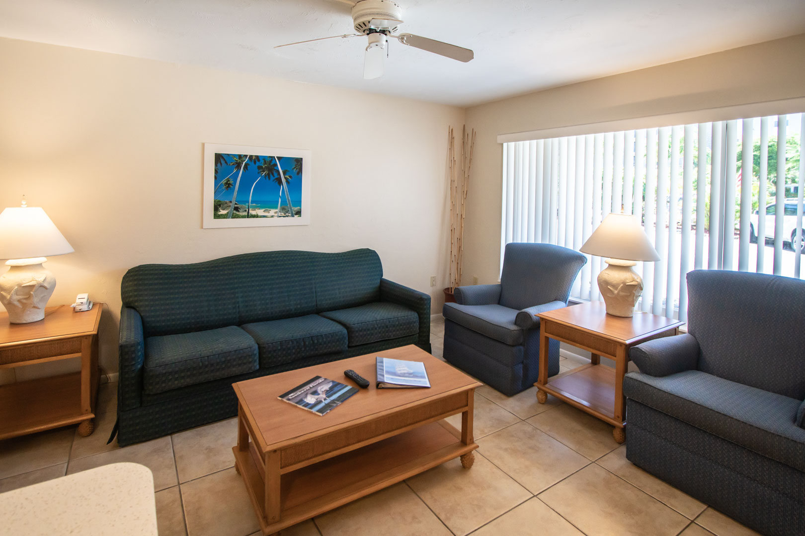 A quaint living room at VRI's Windward Passage Resort in Fort Myers Beach, Florida.